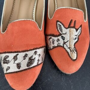 C. WONDER FLATGEE Orange Slip On Loafer Giraffe Embroidery Flats Women's 6